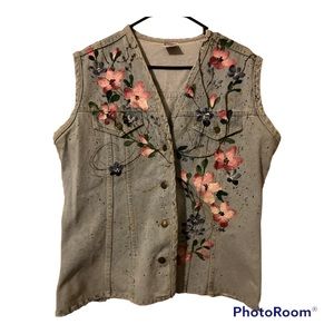 Watch L.A. Sleeveless Floral Print Design Denim Jacket / Vest Women’s XL